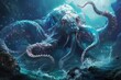 A large octopus is swimming in the ocean with its tentacles outstretched