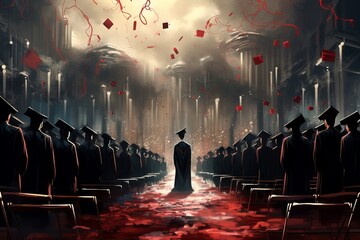 Wall Mural - Graduation ceremony depicted in a unique and artistic style