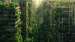 Splendid environmental awareness city with vertical forest concept of metropolis covered with green plants. Civil architecture and natural biological life combination. Digital art generative AI 