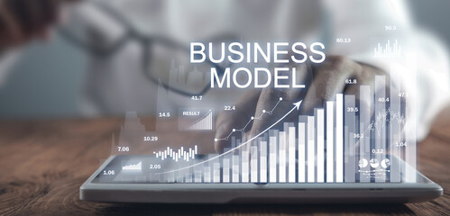 Sticker - Concept of Business Model with a graph. Business