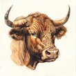 Watercolor portrait of a bull on a white background,  Hand-drawn illustration