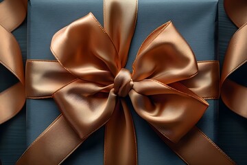Wall Mural - Elegant Grey Gift with Luxe Golden Bow. Concept Gift Wrapping, Elegant Presentation, Luxury Aesthetics