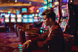 sad man sitting in casino, addiction concept