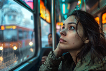 woman sitting in the public city transport