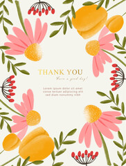 thank you card with pink flower. suitable for greeting card, wallpaper, background design, wedding, invitation