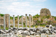 Restored ancient architectural ruins and columns of the ancient city of Side