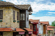 Restored houses with bay windows on the historical streets of Side Antalya