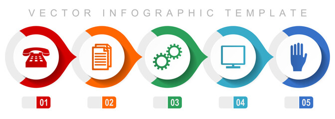 Leinwandbilder - Technology flat design infographic template, miscellaneous symbols such as phone, document, gears, tv and hand, vector icons collection
