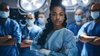 AfricanAmerican Female Surgeon Exuding Confidence in the Operating Room with Her Focused Medical Team Generative ai
