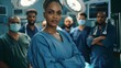 AfricanAmerican Female Surgeon Stands Confidently in Operating Room Leading Her Medical Team Generative ai