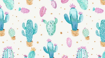 Wall Mural -  cactus, seamless pattern. Pattern background of cute cacti.