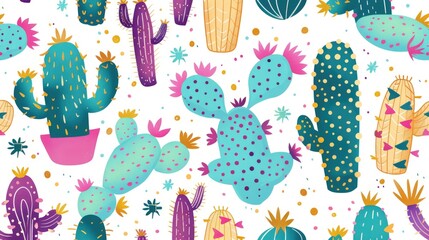 Wall Mural - cactus, seamless pattern. Pattern background of cute cacti.