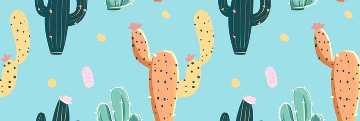 Wall Mural - cactus, seamless pattern. Pattern background of cute cacti.