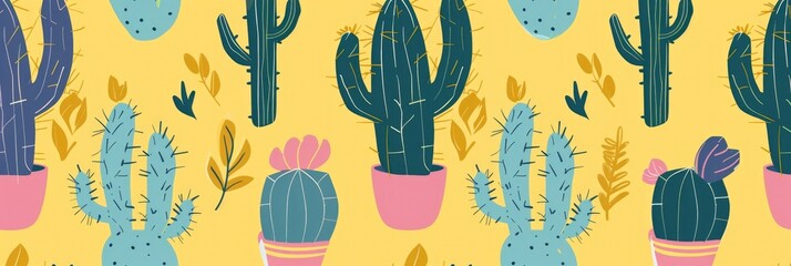 Wall Mural - cactus, seamless pattern. Pattern background of cute cacti.