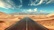 A straight line road through an empty desert, a call to travel, explore, escape, a journey through the difficulties and trials of life, towards the unknown, adventure and freedom 