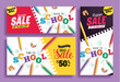 Back to school sale vector banner set. School greeting text and shopping promotion lay out collection for educational bundle brochure and flyers background. Vector illustration school sale promo 