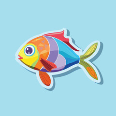 a colorful fish sticker on a blue background
