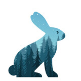 Fototapeta  - The hare symbol with night forest.
