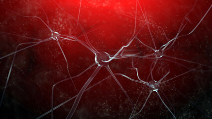 Poster - artistic neuron cells in the brain on red mysterious background illustration.
