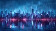 City Skyline: A 3D vector illustration of a city skyline in the rain