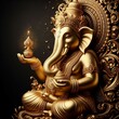 © Crazy Stock – Studio - Divine Ganesha: Luxurious Golden Statue Symbolizing Spirituality, Faith, and Worship Against a Black Background