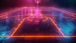Glowing Neon Basketball: A 3D vector illustration of a basketball court