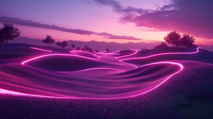 Wall Mural - glowing neon golf: a 3d vector illustration of a neon pink and purple