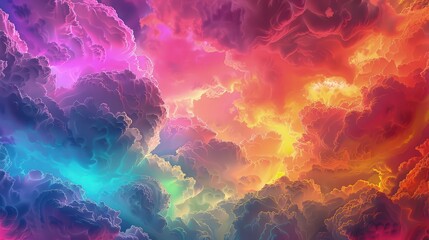 Wall Mural - An avant-garde sky with neon clouds in a spectrum of colors, resembling an artist's palette. 