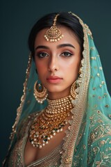 Wall Mural -  A beautiful Indian woman dressed in an elegant bridal outfit, Fictional Character Created by Generative AI.