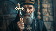 Bearded Man With Crown Holding Cross