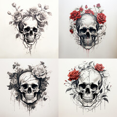 Wall Mural - Skull and flowers tattoo idea 