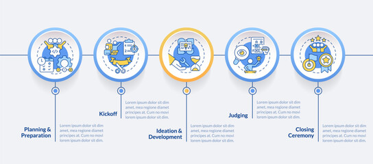 Wall Mural - hackathon process structure blue circle infographic template. data visualization with 5 steps. edita