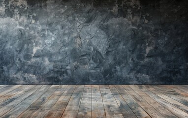 Wall Mural - Empty room gray wall room with wooden floor