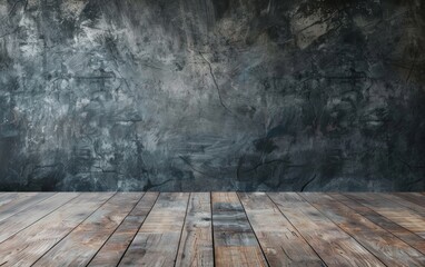 Wall Mural - Empty room gray wall room with wooden floor