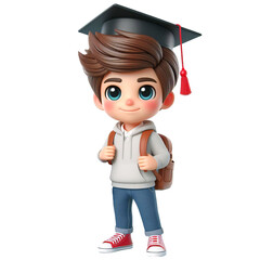 3d little boy with graduation cap isolated on transparent background