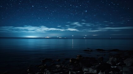 Poster -  black sky at night The sky is full of stars On the background of the black sea