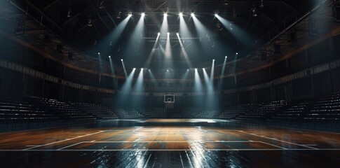 Sticker - Basketball stadium at night, spotlights shining down on the court.