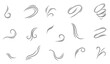 Set of wind blow set in doodle style, vector illustration on white background. A wave of cold air during windy weather. Rush symbol outline for print and design. Vector graphics, air dynamics