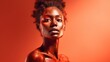 A Fashion Portrait of Red body paint young african woman. Fictional Character Created by Generative AI.