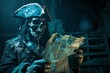 Ghost pirate using a spectral map to guide their search for treasure in the depths of the ocean
