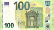 Vector obverse of high poly pixel mosaic 100 euro European Union banknote. Front side. Flyer or game money.