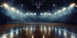 Fototapeta Londyn - Photo of basketball arena with spotlights, dark atmosphere,