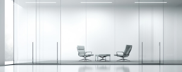 Wall Mural - Modern Office Space with Glass Walls and Designer Chairs