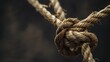 Rope with knot on dark background. The concept of strength, support and emotional connection.