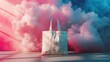 Unleash your creativity with this vibrant 3D mockup presenting a canvas tote bag against an abstract painted background