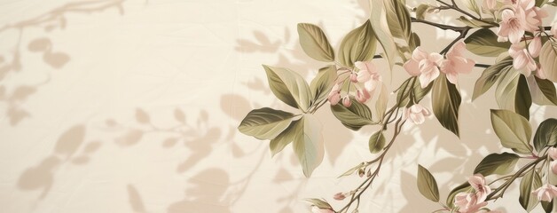 Sticker - Elegant Floral Banner with Pink Blossoms and Shadows