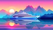 Sunset on a cruise ship with mountains in the background