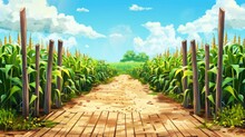 A Cartoon Scenery With Nature 2d Landscape With Separated Layers For A Game Scene. Labyrinth And Maze Scene With A Parallax Background.