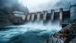 Mysterious Hydroelectric Dam in Misty Mountainscape