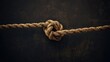 Two ropes tied together with a knot on a dark background as a concept of unity and strength.